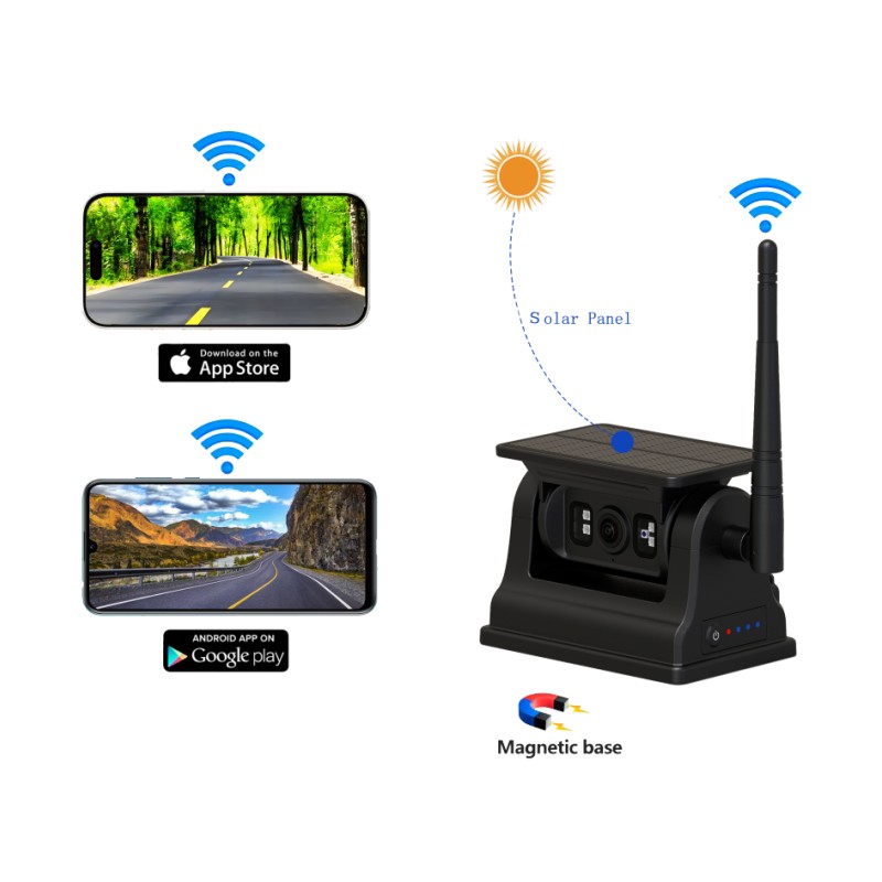 태양광 충전 및 자기 마운트가 포함된 Android iOS용 1080P WiFi 무선 후면 보기 카메라