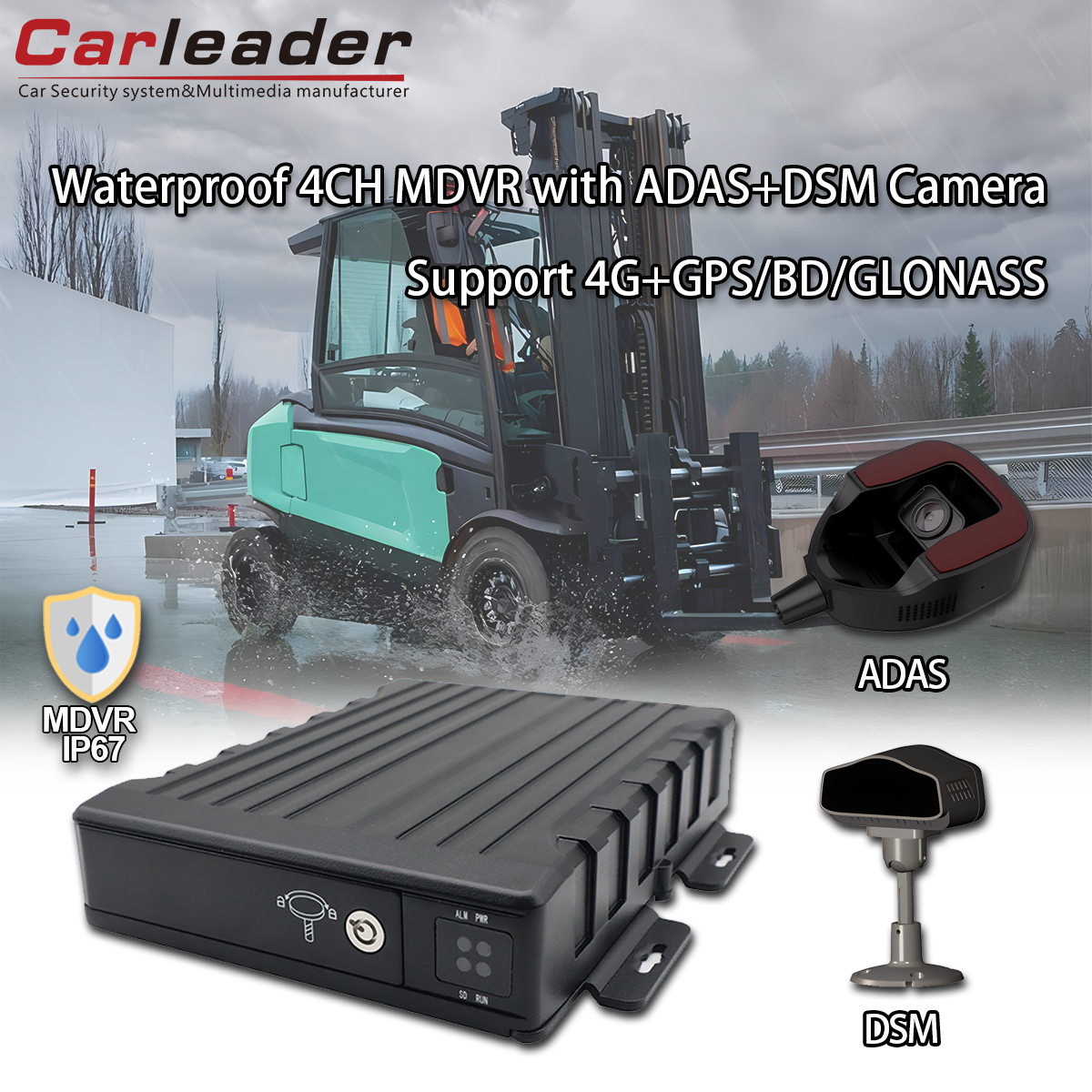 CARLEADER 방수 4채널 SD 모바일 DVR(ADAS+DSM 카메라 포함)