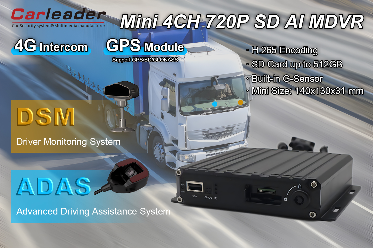 4CH AHD 1080P SD 카드 AI MDVR 지원 DSM ADAS