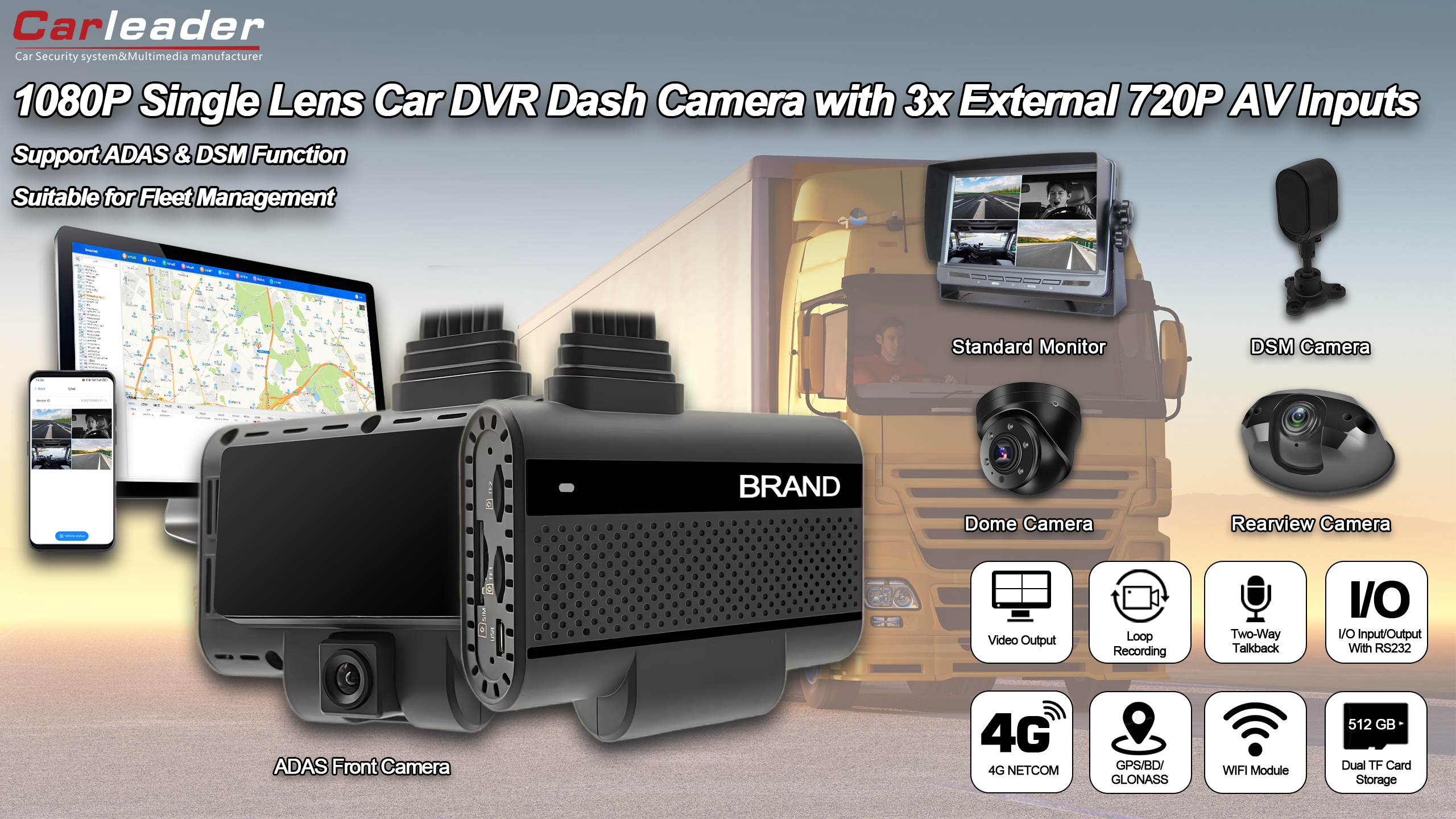 차량 관리를위한 Carleader 4CH DVR AI 대시 카메라 시스템