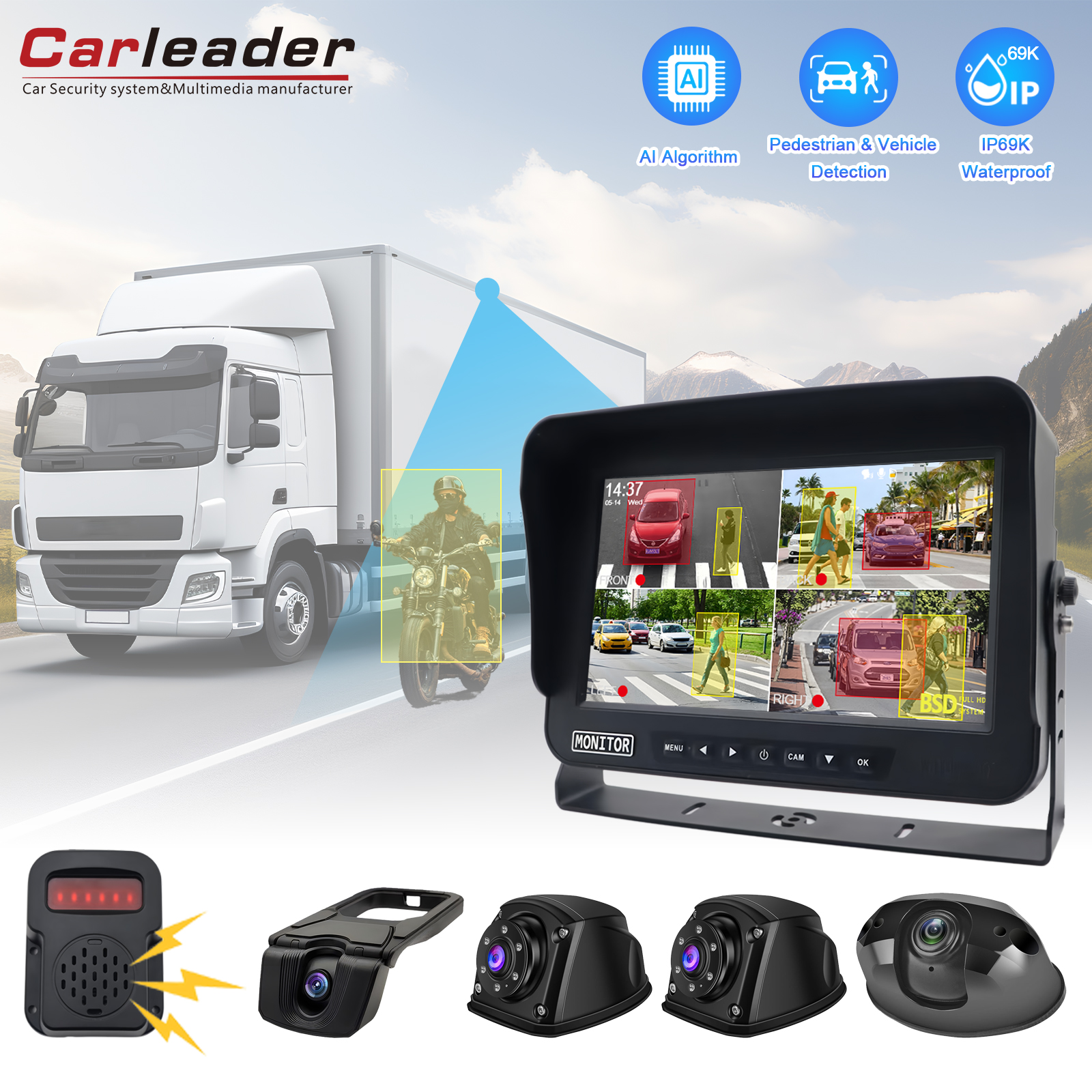 Carleader 10.1 인치 차량 BSD 사각 지대 탐지 모니터링 시스템으로 운전 안전 강화
